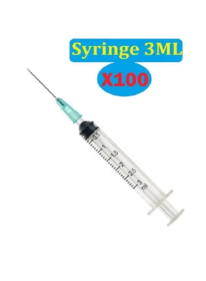 محقنة سعة 3 مل مع إبرة 23G 1/4 بوصة - محاقن معقمة للاستخدام مرة واحدة بقفل لوير (100 قطعة) للاستخدام الطبي والمختبري