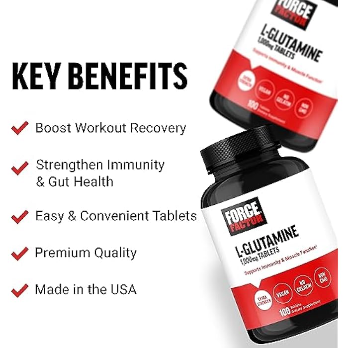 Force Factor L-Glutamine 1000mg Tablets, Glutamine for Muscle Recovery, Healthy Muscle Function, and Immunity, Vegan, Non-GMO, 100 Tablets - Image 2