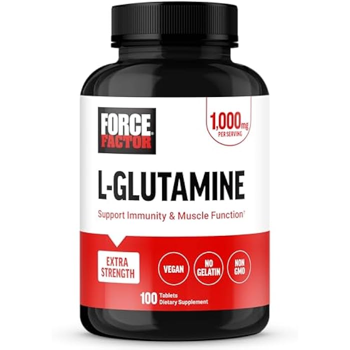 Force Factor L-Glutamine 1000mg Tablets, Glutamine for Muscle Recovery, Healthy Muscle Function, and Immunity, Vegan, Non-GMO, 100 Tablets - Image 1