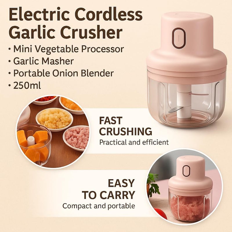 FITTO Electric Cordless Garlic Crusher, Mini Vegetable Processor, Garlic Masher, Portable Onion Blender, 250ml - Image 2