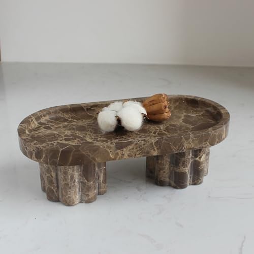 Natust Natural Travertine Marble Oval Tray with 2 Legs, 10" Vanity Decorative Tray for Countertop Organizer, Catchall Tray for Perfume, Candles, Jewelry Dish - Image 1