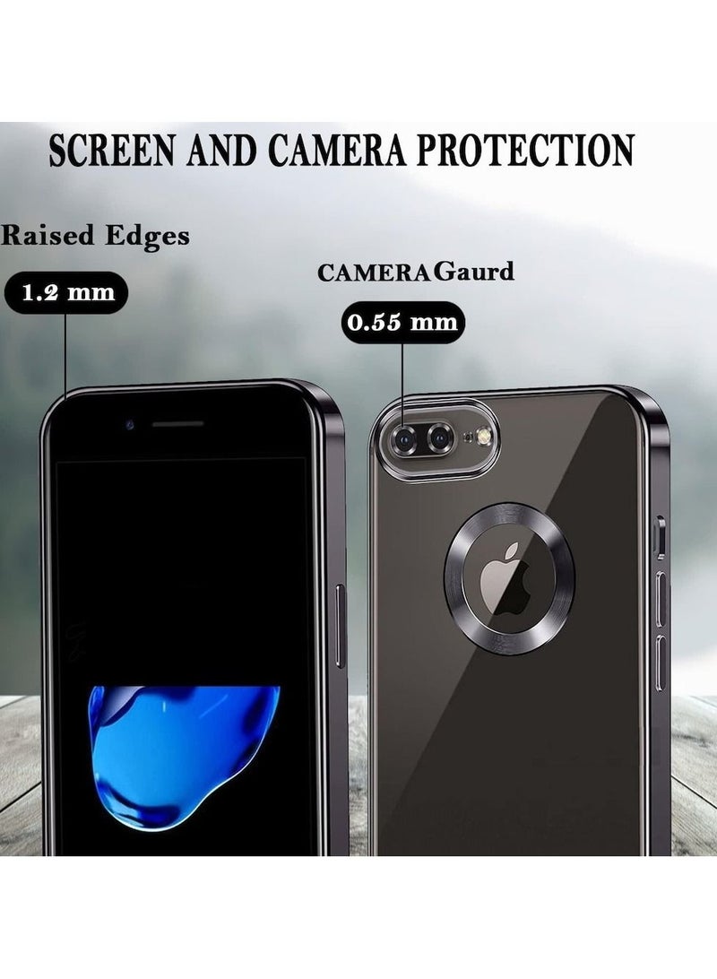 مناسبة ل iPhone 7 Plus كروم حلقة شعار قطع تصفيح TPU زجاج عدسة جراب هاتف آيفون 7 Plus أسود - Image 2