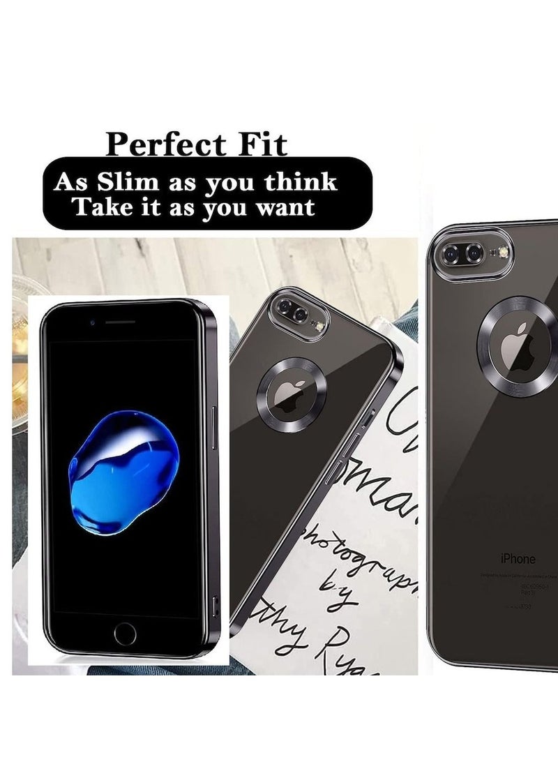 مناسبة ل iPhone 7 Plus كروم حلقة شعار قطع تصفيح TPU زجاج عدسة جراب هاتف آيفون 7 Plus أسود - Image 3