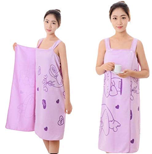 Styxon Bath Towel Wrap Women Luxury Cozy Coral Fleece Highly Water Absorbent Beach Spa Gym Bathrobes Slip Up Tube Dress Nightwear Sleepdress - (Purple) - Image 1