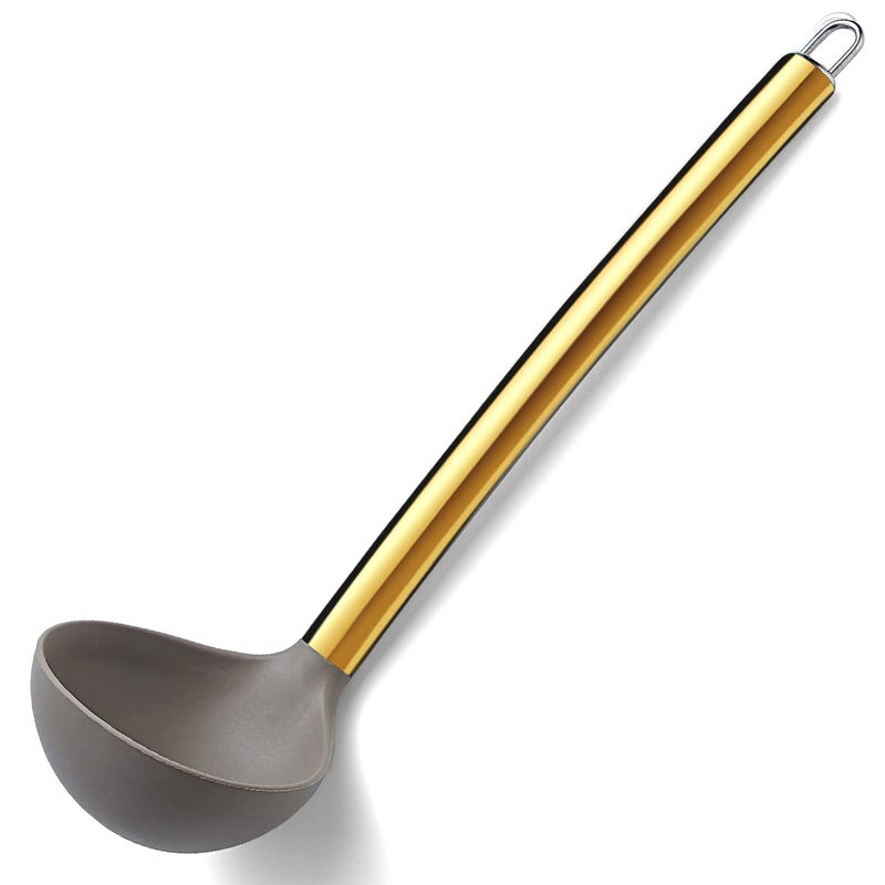 Gold Ladle Berglander Nonstick Silicone Kitchen Ladle With Titainium Gold Plating handle Soup Ladle Cooking Ladle Soup Spoon For Cooking Dishwasher Safe Easy to Clean