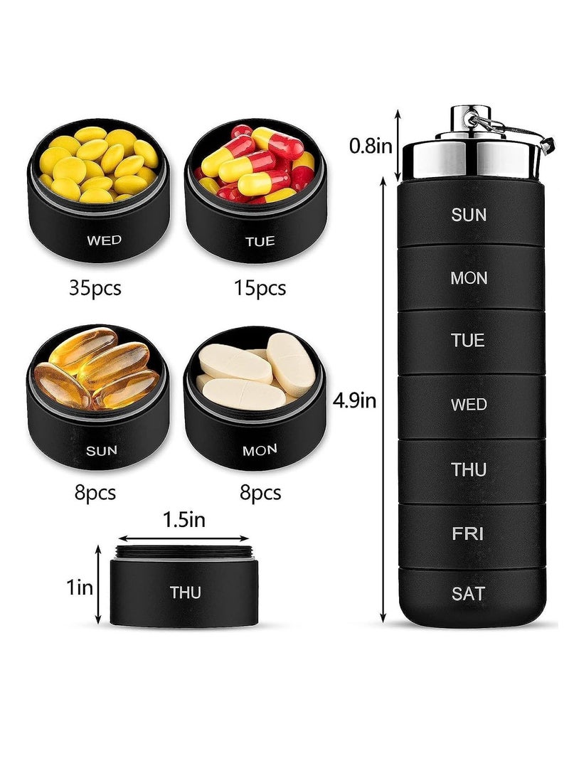 Y&D Metal Pill Organizer, Weekly Stackable Waterproof Travel Box Hiking 7 Day Case Date Display, Large Compartment to Hold Pills Vitamins Capsules, Fish Oil, Supplements Black - Image 2