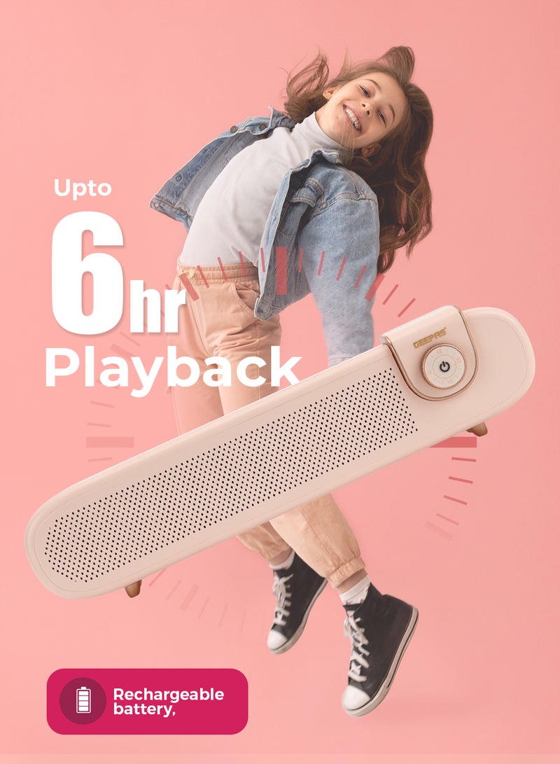 GEEPAS Portable Stylish Bluetooth Speaker | 6 Hours Playtime, Stereo Surround Sound, TF/USB/AUX Support | Type-C Charging, Compact Design GMS11198 | Pink pink - Image 3