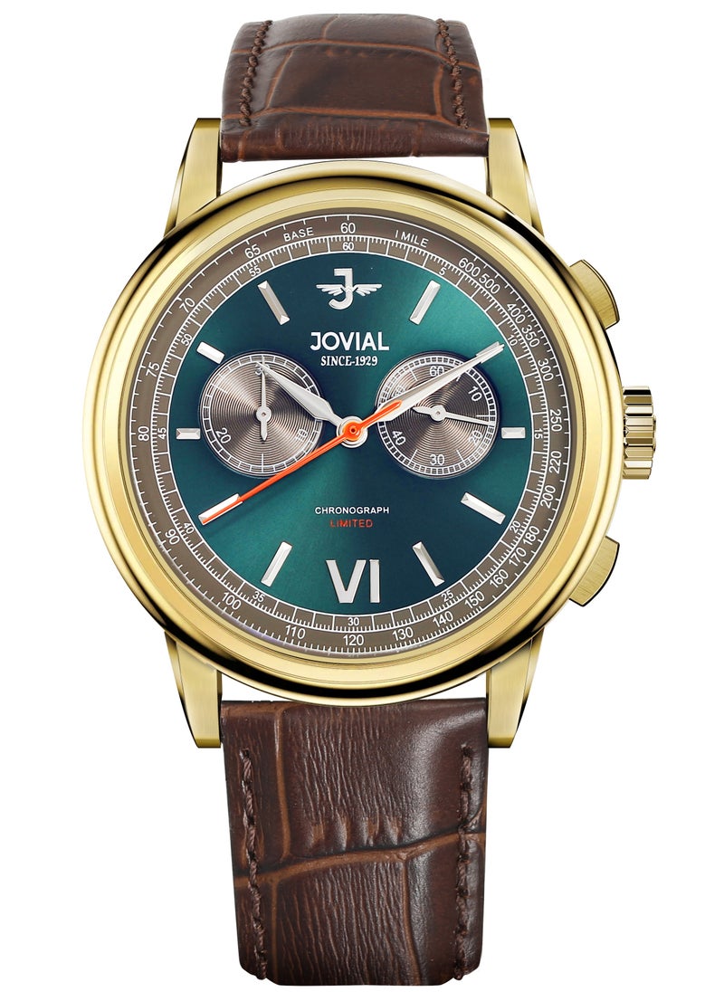 Jovial JOVIAL 9180GGLC39E Men's Leather strap Watch, 42mm, Green Dial  - Image 1