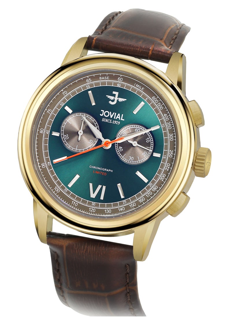 Jovial JOVIAL 9180GGLC39E Men's Leather strap Watch, 42mm, Green Dial  - Image 2