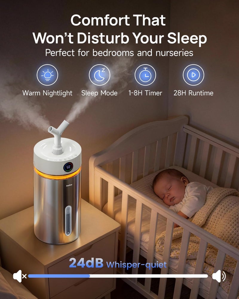 Feekaa Stainless Steel Humidifier Dishwasher Safe, 6L/1.6Gal Cool Mist Humidifiers for Bedroom, Easy to Clean Humidifier Large Room with Diffuser, Humidifiers for Baby Nursery Living Room Office Plant - Image 5