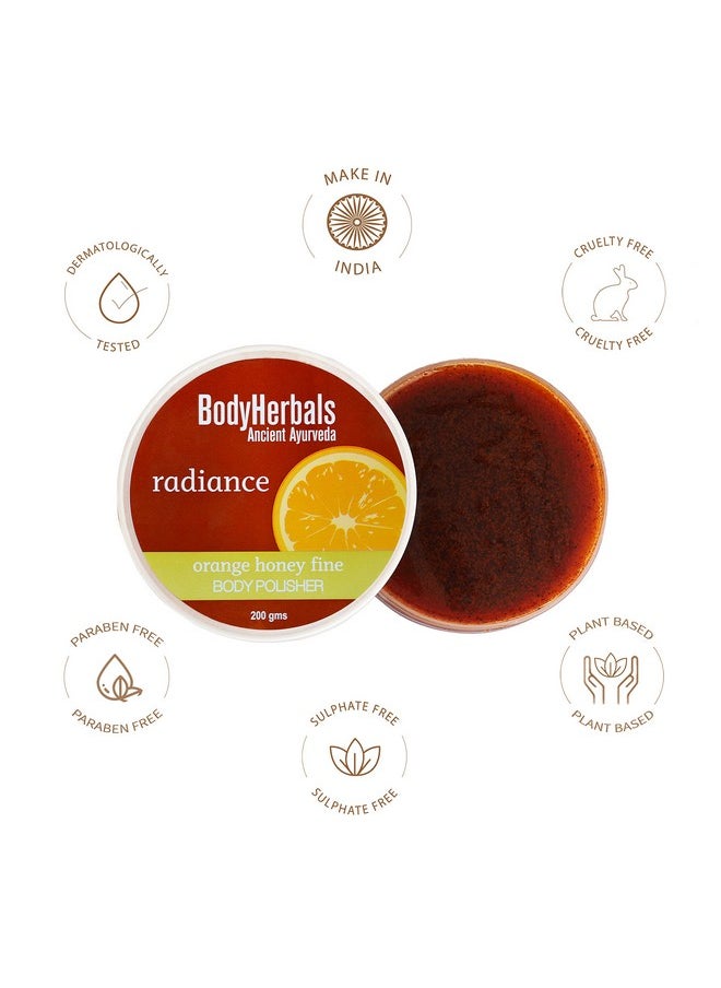 BodyHerbals - Radiance Body Polisher Scrub (200 Gms ) For Tan Removal & Instant Glow | Enriched With Natural Orange & Honey | 100% Vegan & Paraben Free | For Men & Women | All Skin Types - Image 1