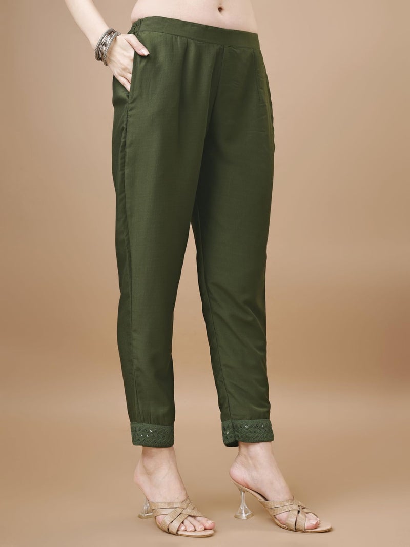 SHOPPING QUEEN Women's Silk Chikankari Regular Fit Kurta Pant with Dupatta (A524_Olive Green_4XL) - Image 5