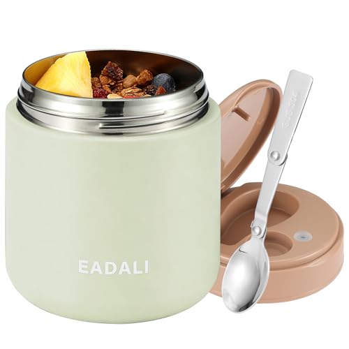 Eadali 15.2oz Kids Food Jar for Hot Food – Vacuum Insulated Lunch Container with 316 Stainless Steel Interior, Leakproof Wide Mouth & Foldable Spoon for School Meals - Image 1