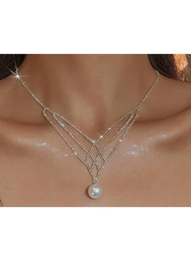 KUYING New Rhinestone Pearl Collarbone Chain Women's High-end And Niche Design - Image 2