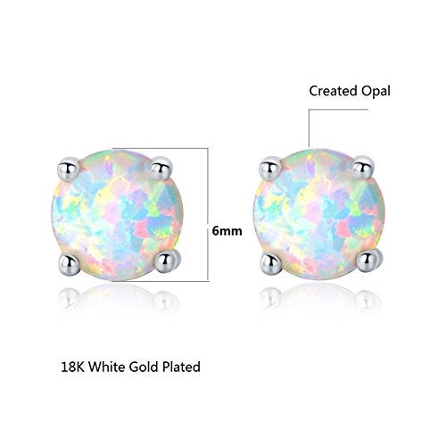GEMSME 18K White Gold Plated 6mm Round White Opal Stud Earrings For Women - Image 3