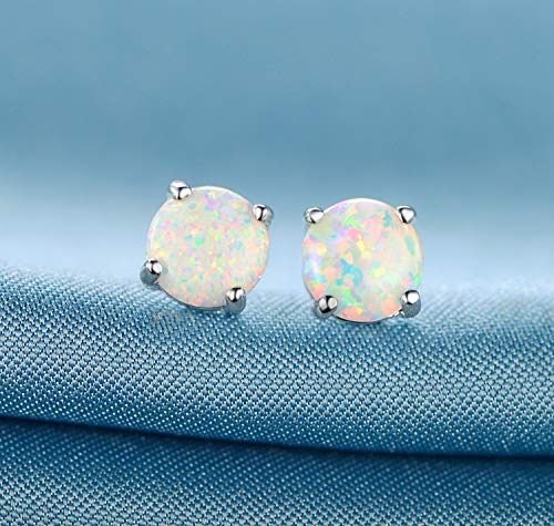 GEMSME 18K White Gold Plated 6mm Round White Opal Stud Earrings For Women - Image 5
