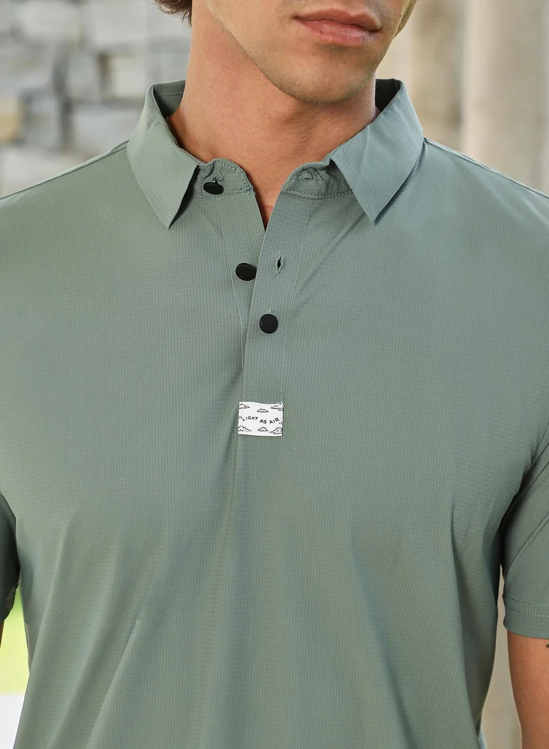 كامبوس سوترا Men's Sage Green Seamless Waffle Polo T-Shirt