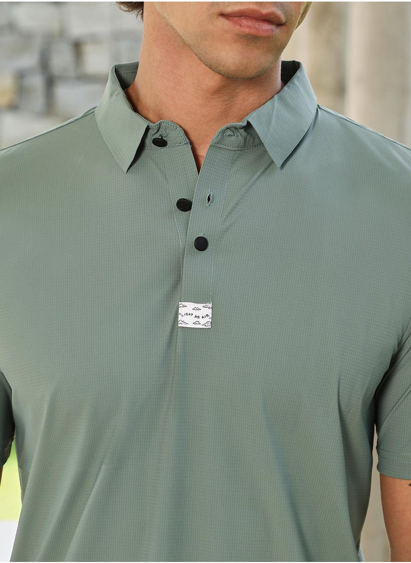 Campus Sutra - Men's Sage Green Seamless Waffle Polo T-Shirt - Image 1