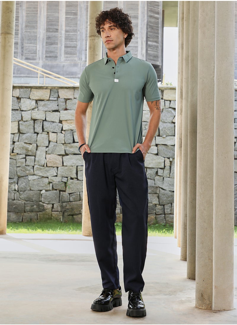 Campus Sutra - Men's Sage Green Seamless Waffle Polo T-Shirt - Image 1