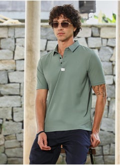 كامبوس سوترا Men's Sage Green Seamless Waffle Polo T-Shirt  - Image 1