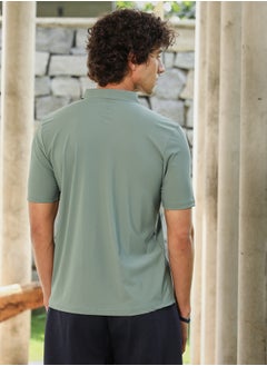 كامبوس سوترا Men's Sage Green Seamless Waffle Polo T-Shirt  - Image 5