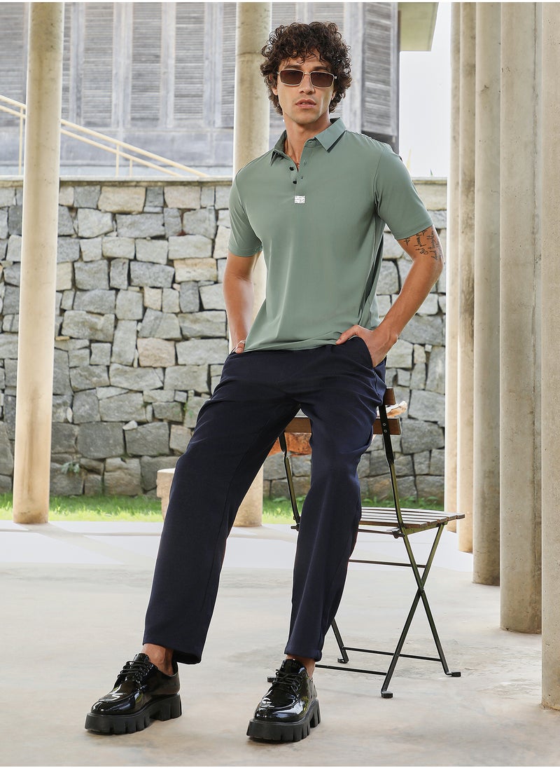 Campus Sutra - Men's Sage Green Seamless Waffle Polo T-Shirt - Image 1