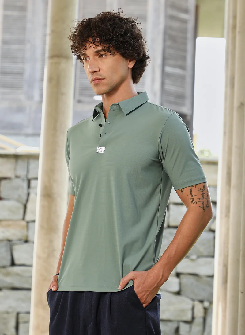 كامبوس سوترا Men's Sage Green Seamless Waffle Polo T-Shirt
