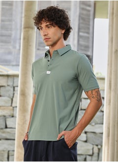 كامبوس سوترا Men's Sage Green Seamless Waffle Polo T-Shirt  - Image 3