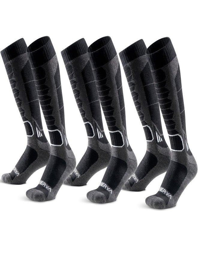 WEIERYA Merino Wool Ski Socks for Men, Women & Youth - Over-the-Calf Full Cushion Thermal Snowboard Socks, Winter Performance (US, Alpha, X-Large, Regular, Regular, 3, All Black)