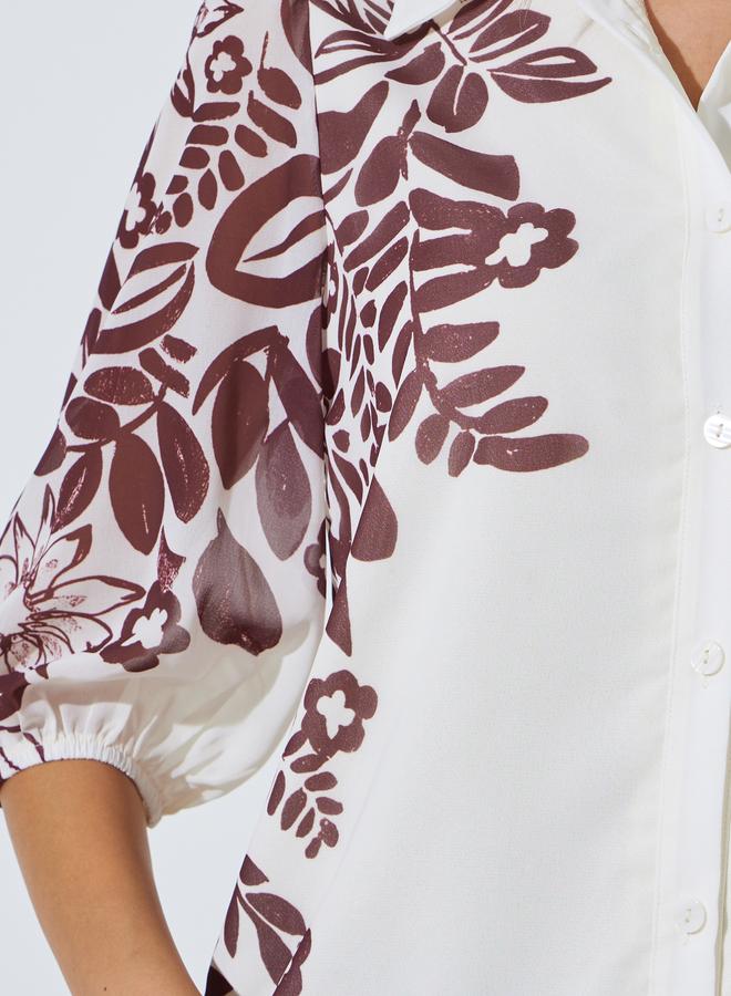 Styli Burgundy Border Placement Print Floral Shirt - Image 3