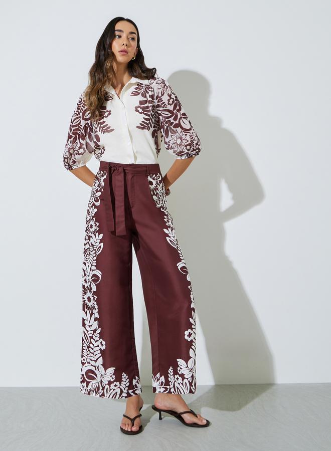 Styli Burgundy Border Placement Print Floral Shirt - Image 2