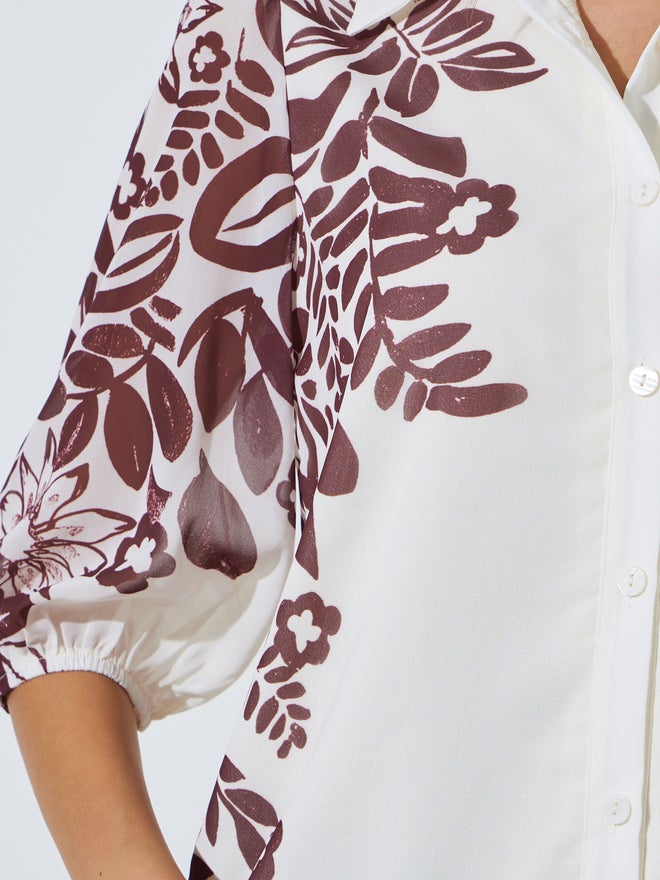 Styli Burgundy Border Placement Print Floral Shirt - Image 4