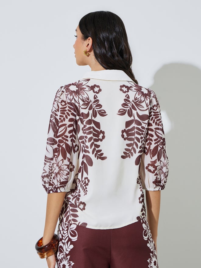 Styli Burgundy Border Placement Print Floral Shirt - Image 5