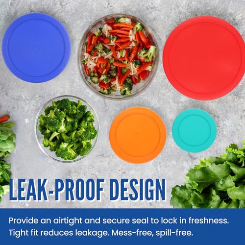 MRX Solutions Replacement Lids for Pyrex Glass Food Storage Containers Round Plastic (2) 7202-PC 1 Cup Green (2) 7200-PC 2 Cup Orange (2) 7201-PC 4 Cup Blue (1) 7402-PC 6/7 Cup Red - Image 3