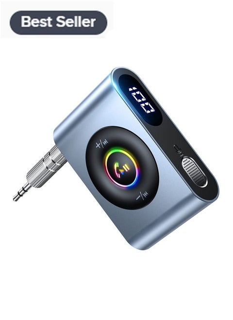 Bluetooth 5.3 AUX Adapter for Car, Enhanced Mic & LED Digital Display, 22H Battery Life & Noise Cancelling, 3.5mm AUX Input Adapter, Bluetooth Wireless Receiver for Car Audio / Home Stereo