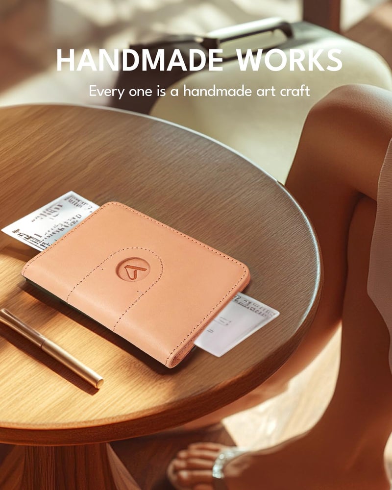 ALLIVE Passport Holder for Travel, Genuine Leather Passport Holder with AirTag Slot for Women and Men, Passport Cover Wallet Travel Must Haves Airport Essentials,Travel Gifts, Beige - Image 4