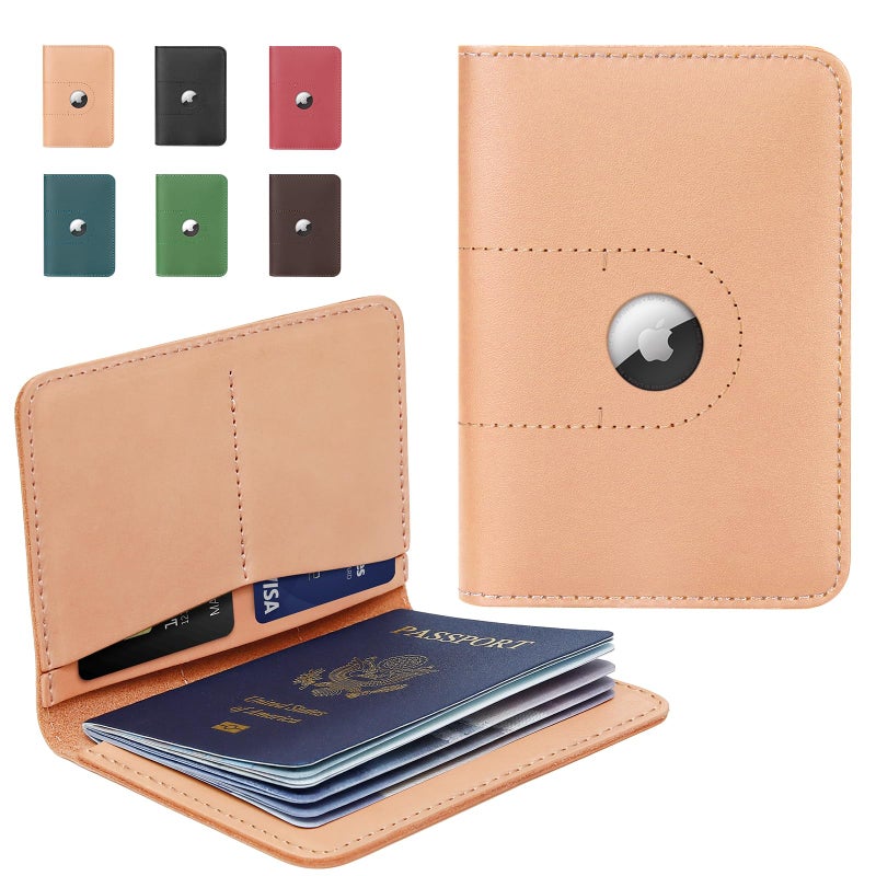 ALLIVE Passport Holder for Travel, Genuine Leather Passport Holder with AirTag Slot for Women and Men, Passport Cover Wallet Travel Must Haves Airport Essentials,Travel Gifts, Beige - Image 1
