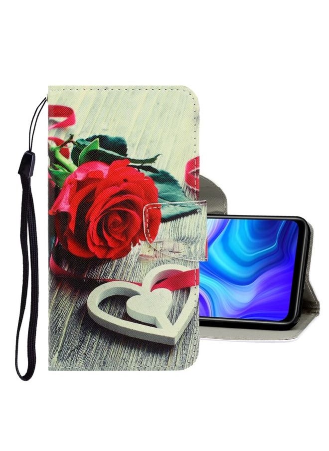 HuHa Case Cover For Xiaomi Redmi 9C 3D Colored Drawing Horizontal Flip PU Leather Case with Holder & Card Slots & Wallet Red Rose 