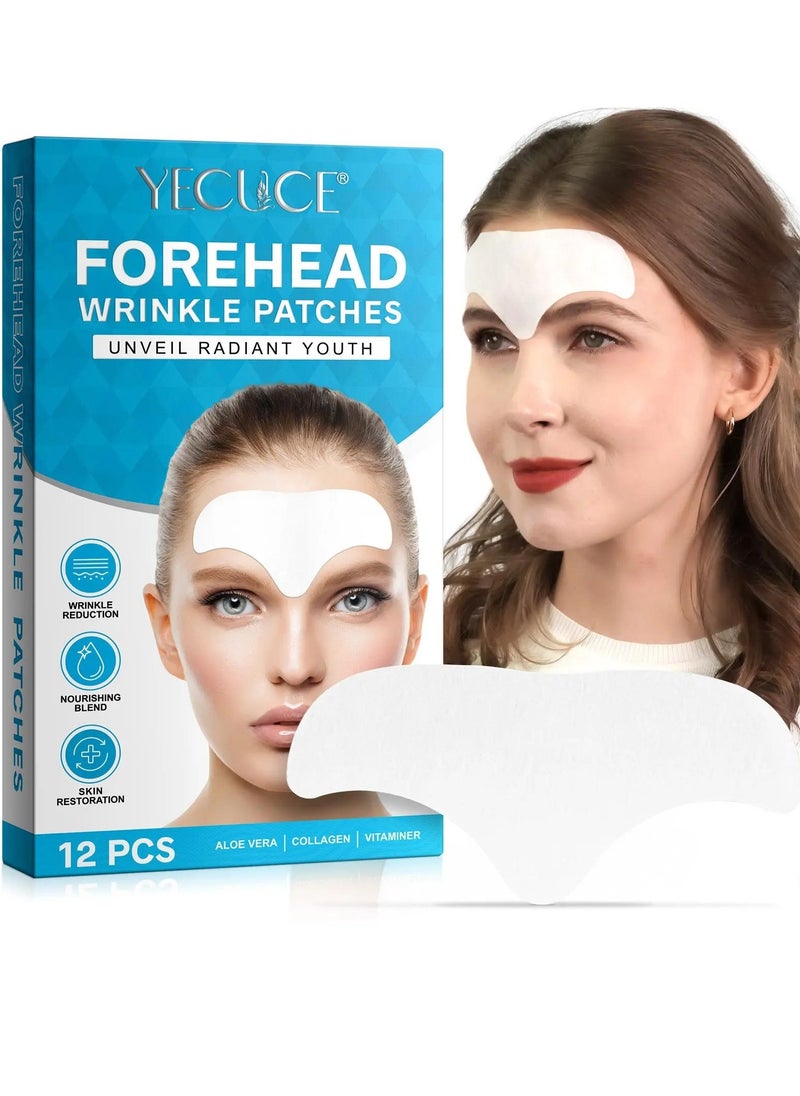 Yecuce 12 Pcs Forehead Wrinkle Patches Forehead Wrinkle Patch with Aloe Vera Collagen Hyaluronic Acid & Vitamin E Smooth Fine Lines & Wrinkles Anti-Wrinkle Forehead Wrinkles Treatment Patch  - Image 1