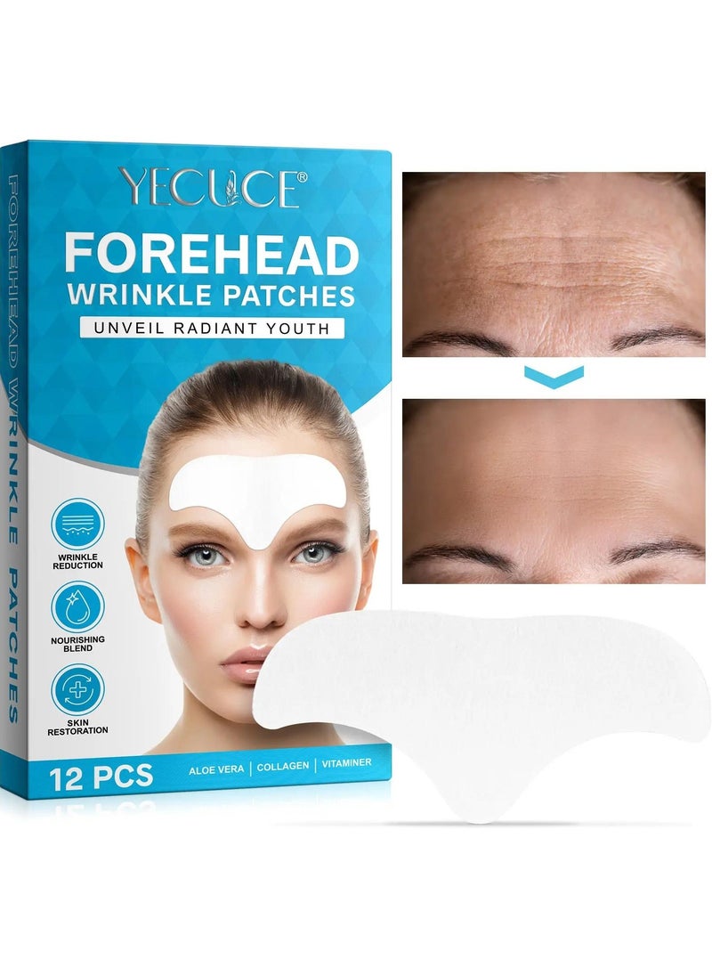Yecuce 12 Pcs Forehead Wrinkle Patches Forehead Wrinkle Patch with Aloe Vera Collagen Hyaluronic Acid & Vitamin E Smooth Fine Lines & Wrinkles Anti-Wrinkle Forehead Wrinkles Treatment Patch  - Image 2