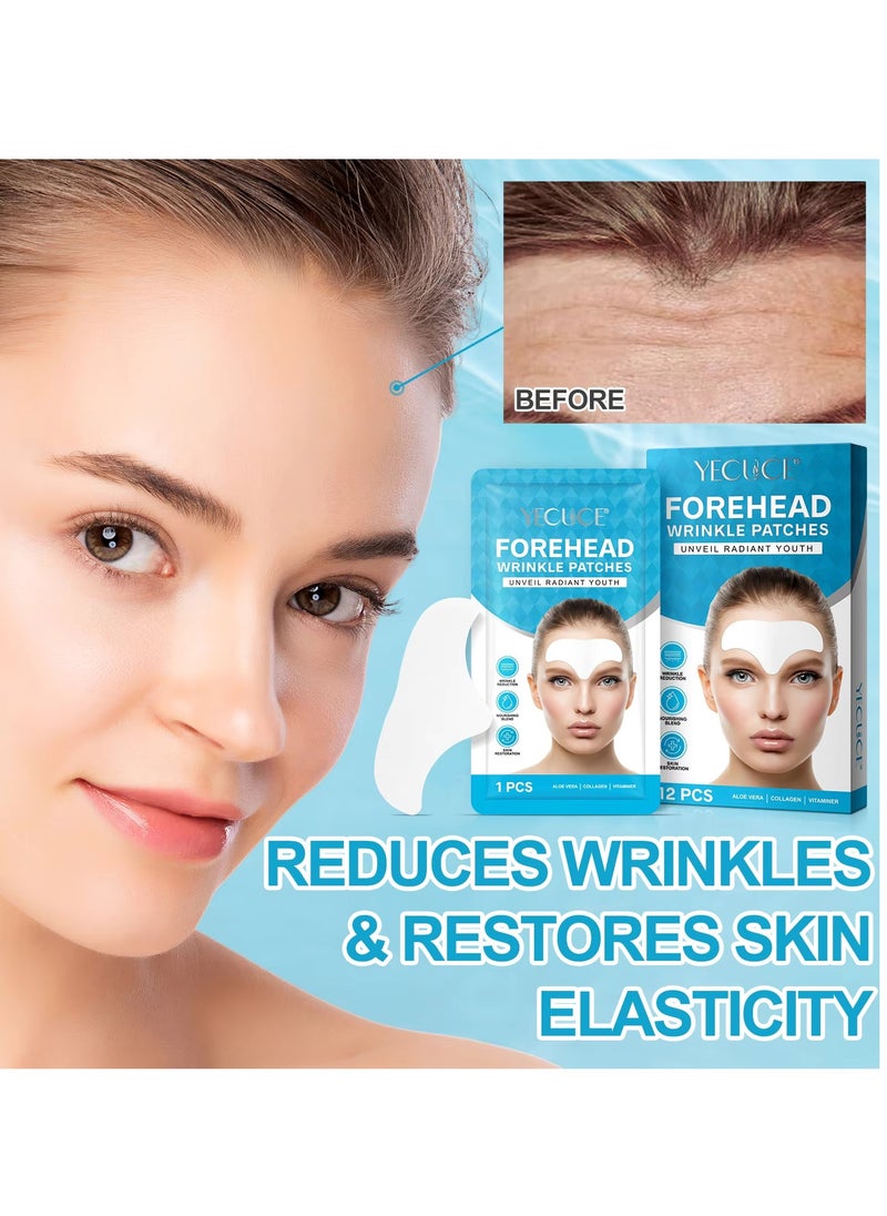 Yecuce 12 Pcs Forehead Wrinkle Patches Forehead Wrinkle Patch with Aloe Vera Collagen Hyaluronic Acid & Vitamin E Smooth Fine Lines & Wrinkles Anti-Wrinkle Forehead Wrinkles Treatment Patch  - Image 5