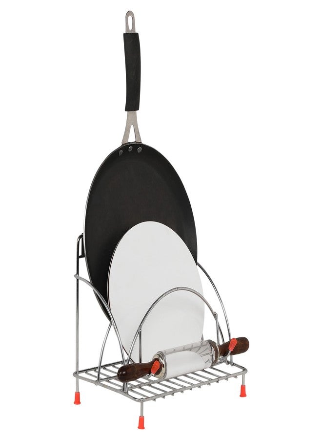 Rollyware Premium 100% Stainless Steel Chakla Belan Tava Stand- Chimta Stand and Lighter Holder (ChaklaBelanStandSteel) - Image 1