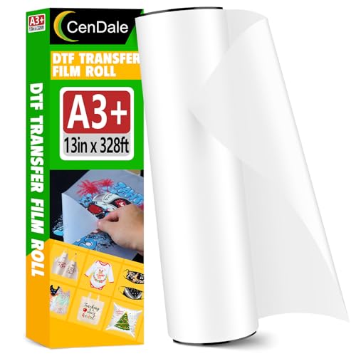 CenDale DTF Transfer Film Roll 13" x 328ft - Premium A3+ DTF Film Roll, Double Sided Matte Clear PreTreat DTF Roll Film for Dark and Light T-shirts, Hot & Cold Peel DTF Paper Roll (13ft x100M) - Image 1