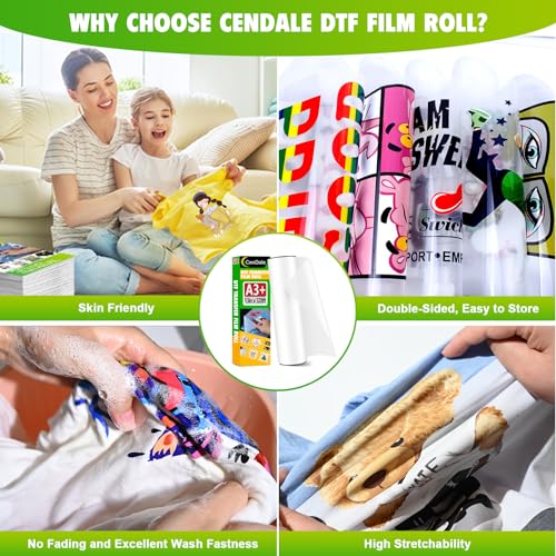 CenDale DTF Transfer Film Roll 13" x 328ft - Premium A3+ DTF Film Roll, Double Sided Matte Clear PreTreat DTF Roll Film for Dark and Light T-shirts, Hot & Cold Peel DTF Paper Roll (13ft x100M) - Image 4