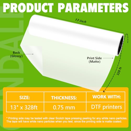 CenDale DTF Transfer Film Roll 13" x 328ft - Premium A3+ DTF Film Roll, Double Sided Matte Clear PreTreat DTF Roll Film for Dark and Light T-shirts, Hot & Cold Peel DTF Paper Roll (13ft x100M) - Image 3