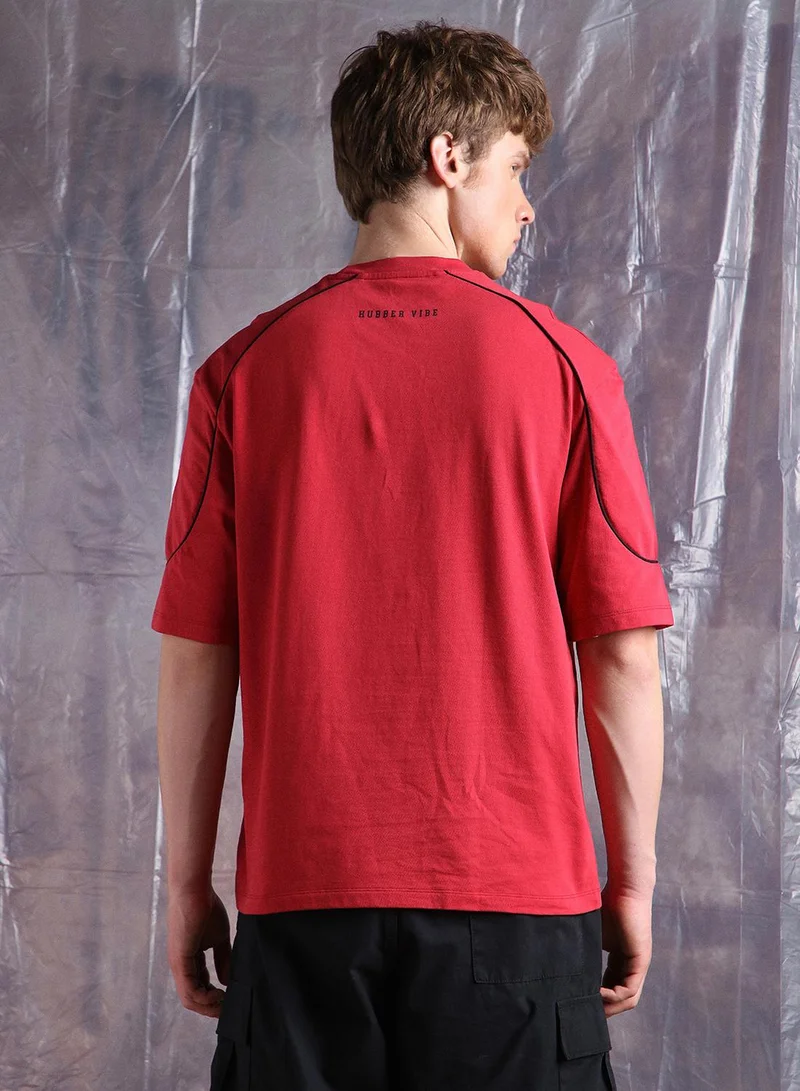 Hubberholme Red Men Typography Streetletics Printed Round Neck Cotton Relaxed Fit T-shirt for Men | Best Price UAE