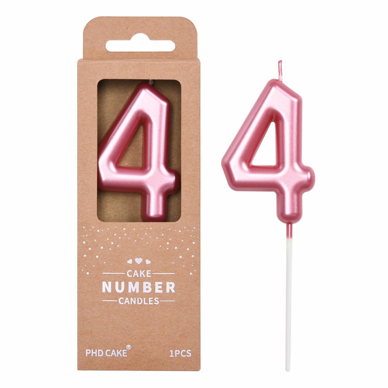PHD CAKE 2.76 inch Classical Pink 4 Number Birthday Candles, Pink Number Candles, Cake Number Candles, Party Celebration - Image 1