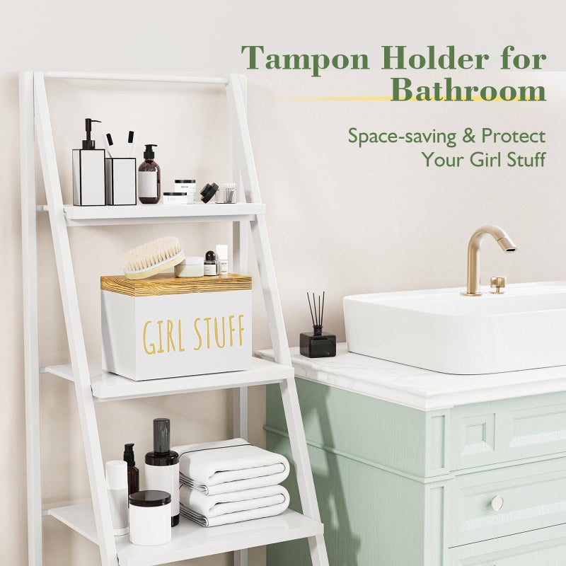 Nyellevario Tampon Holder for Bathroom with Hinged Lid, Feminine Product Organizer, Bathroom Period Products, Toilet Organizer, Bathroom Accessories Box for Girl Stuff (White) - Image 2