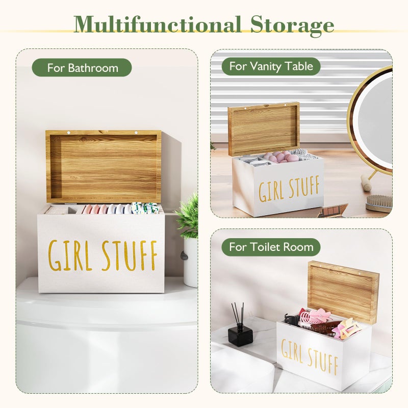Nyellevario Tampon Holder for Bathroom with Hinged Lid, Feminine Product Organizer, Bathroom Period Products, Toilet Organizer, Bathroom Accessories Box for Girl Stuff (White) - Image 5