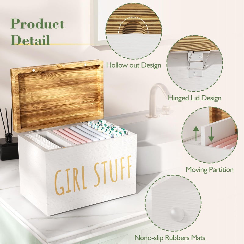 Nyellevario Tampon Holder for Bathroom with Hinged Lid, Feminine Product Organizer, Bathroom Period Products, Toilet Organizer, Bathroom Accessories Box for Girl Stuff (White) - Image 4